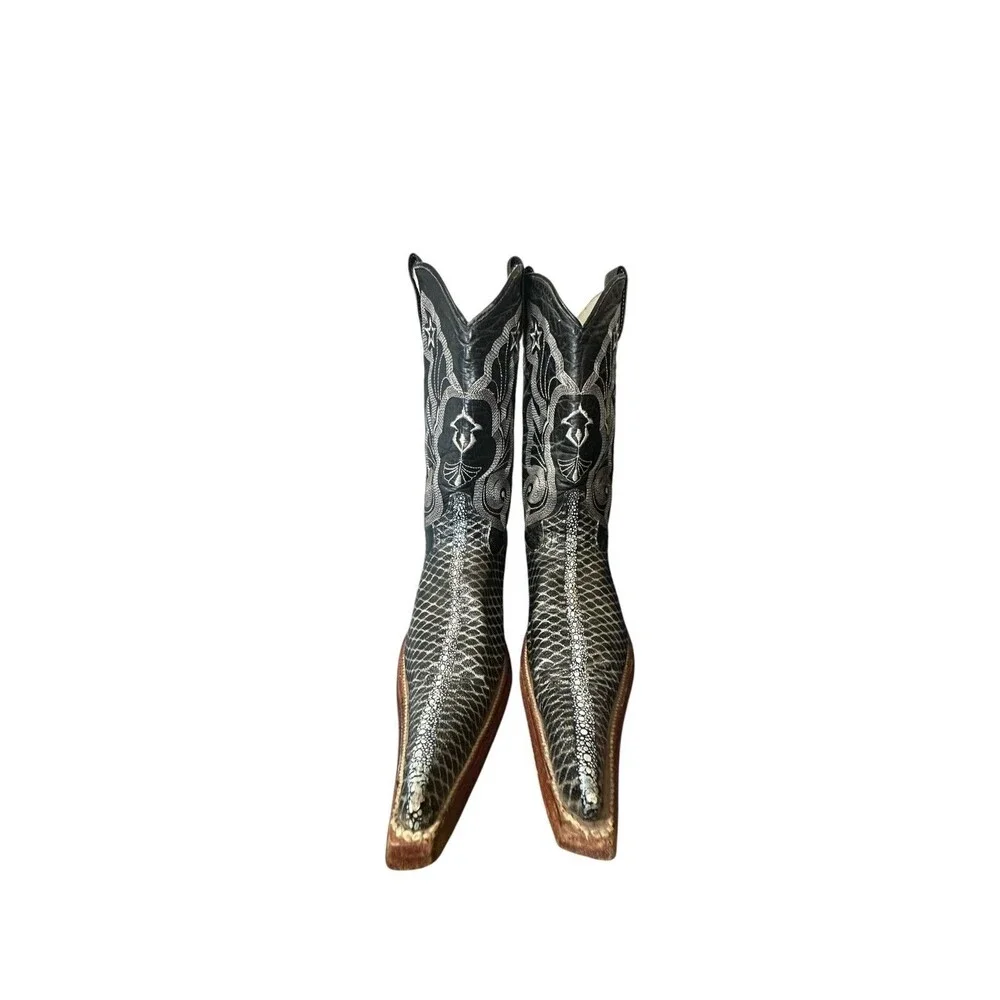 Tino Boots Black Python Snake Print Mens Size 6 A Snip Toe Western Mid Calf
